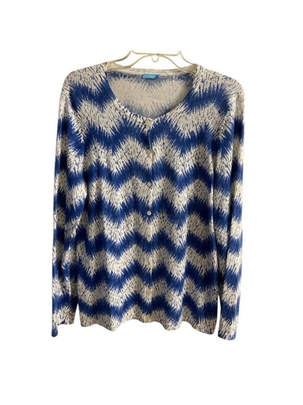 J. McLaughlin Blue and Cream Chevron Cardigan large